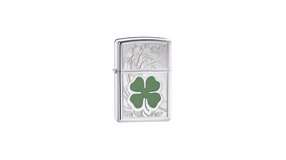 Zippo CLVR Four Leaf Clover Classic Lighter, High Polish Chrome 24699