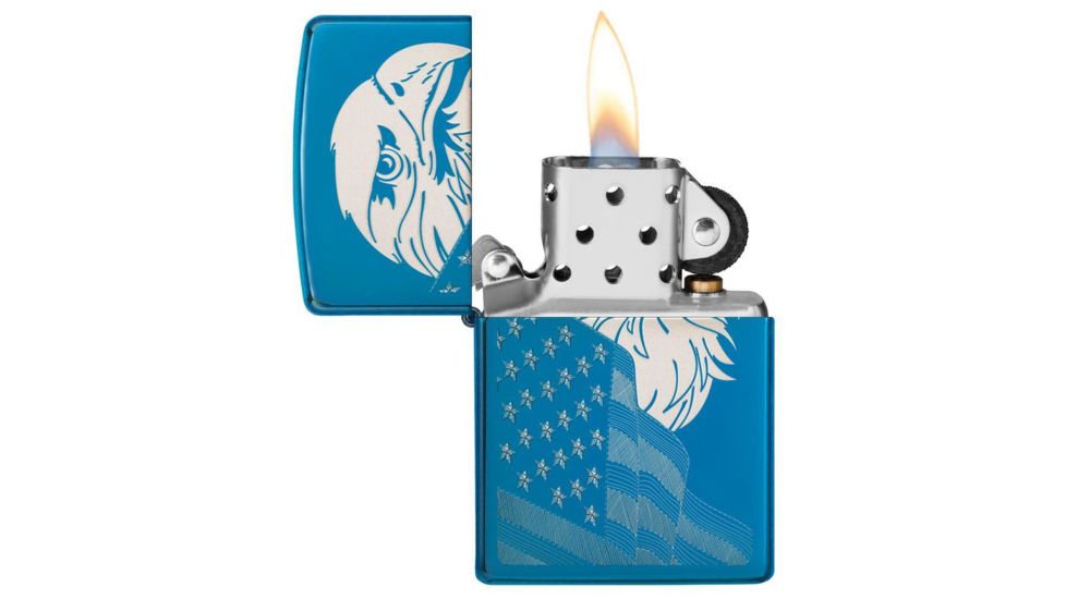 Zippo High Polish Blue Eagle And Flag Pocket Lighter 29882