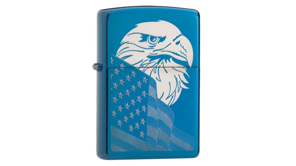Zippo High Polish Blue Eagle And Flag Pocket Lighter 29882