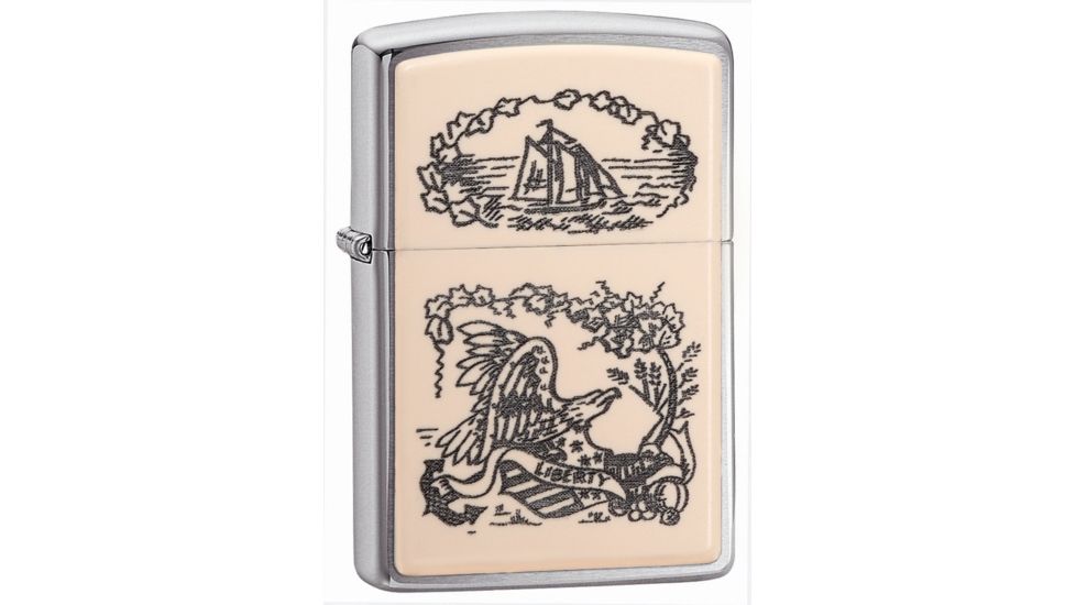 Zippo Ivory Scrimshaw Liberty Eagle Chrome Pocket Lighter, 29517
