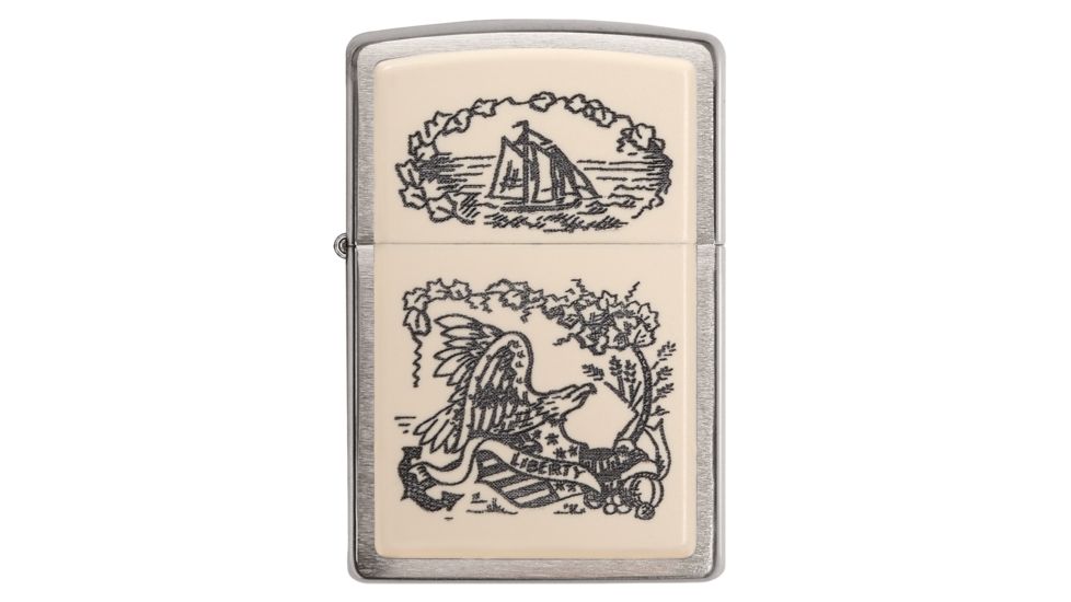 Zippo Ivory Scrimshaw Liberty Eagle Chrome Pocket Lighter, 29517