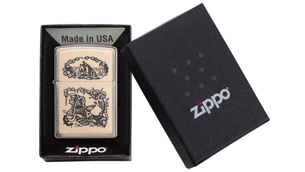 Zippo Ivory Scrimshaw Liberty Eagle Chrome Pocket Lighter, 29517