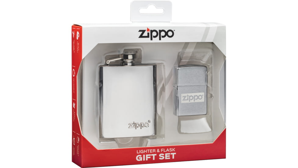 Zippo Lighter and Flask Gift Set, 2.25 x 1.44, 49358