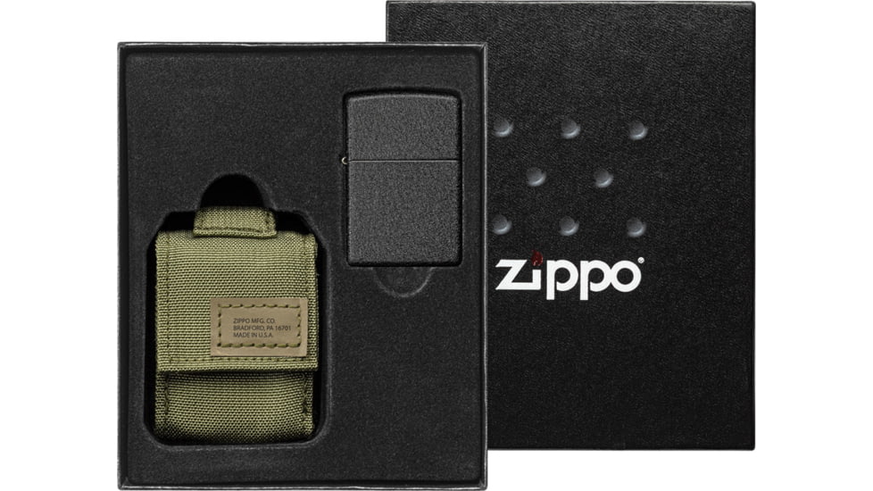 Zippo Lighter with MOLLE Green Pouch, 1.44 x 2.25, 49400