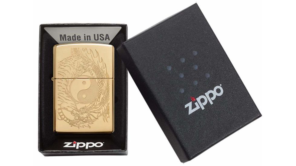 Zippo Tiger and Dragon Design Pocket Lighter, Polish Brass, 49024