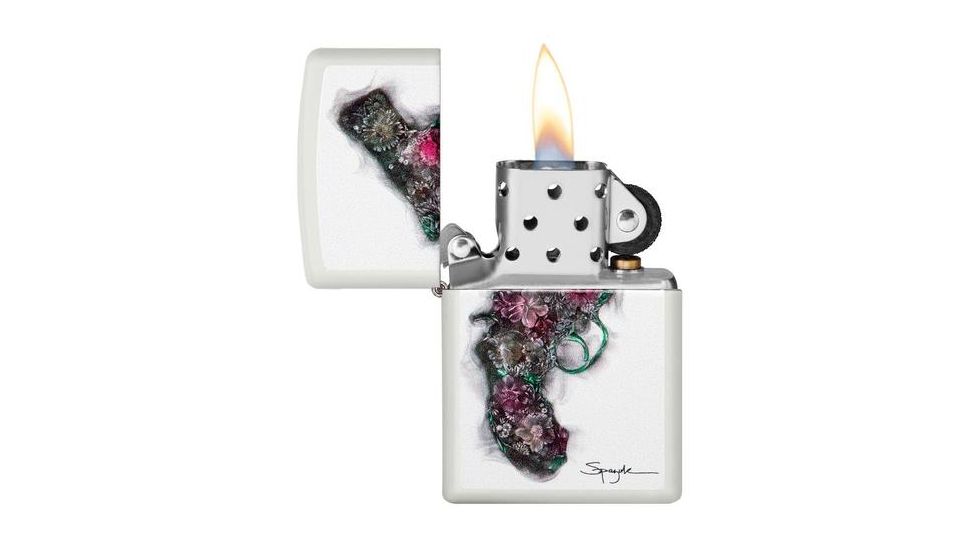 Zippo White Matte Floral Gun Pocket Lighter 29894