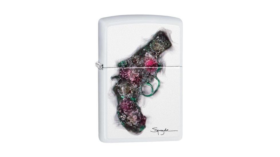 Zippo White Matte Floral Gun Pocket Lighter 29894