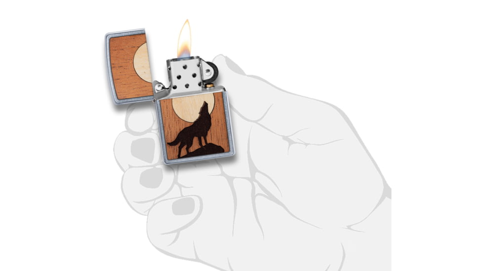 Zippo Woodchuck USA Howling Wolf Lighter w/ Click, Silver, One Size, 49043