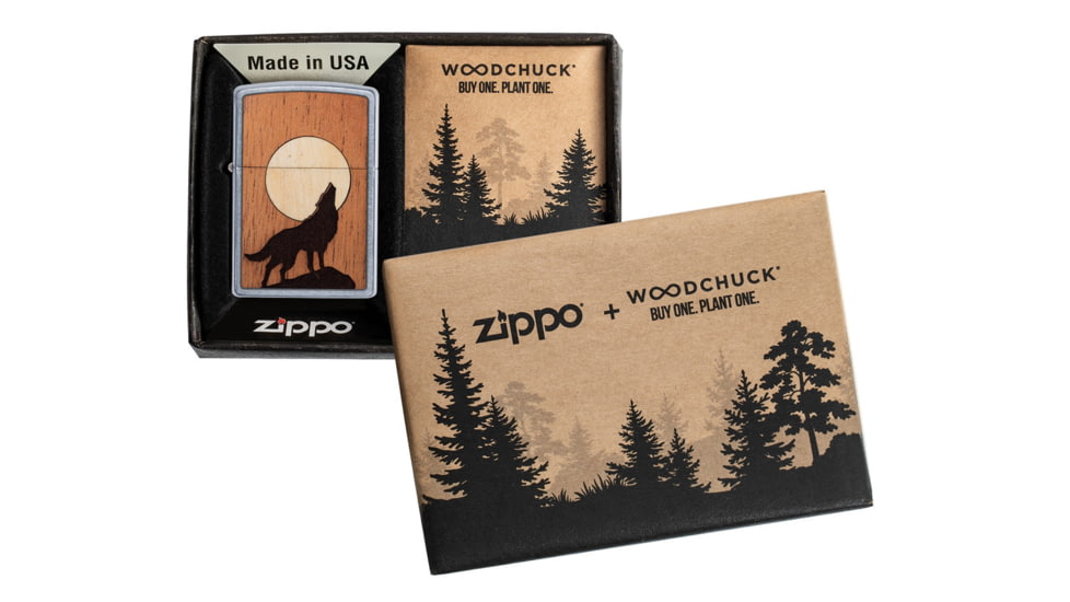 Zippo Woodchuck USA Howling Wolf Lighter w/ Click, Silver, One Size, 49043