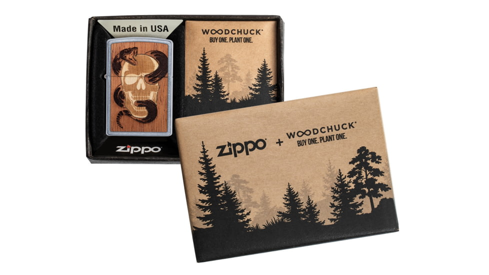 Zippo Woodchuck USA Skull &amp; Snake Lighter w/ Click, Silver, One Size, 49042