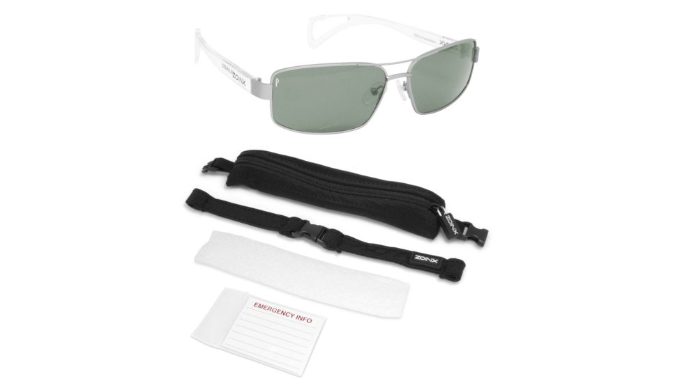 Zoinx Wrap Polarized Sunglasses - Mens, Silver Aviator, Green Lens 4010452