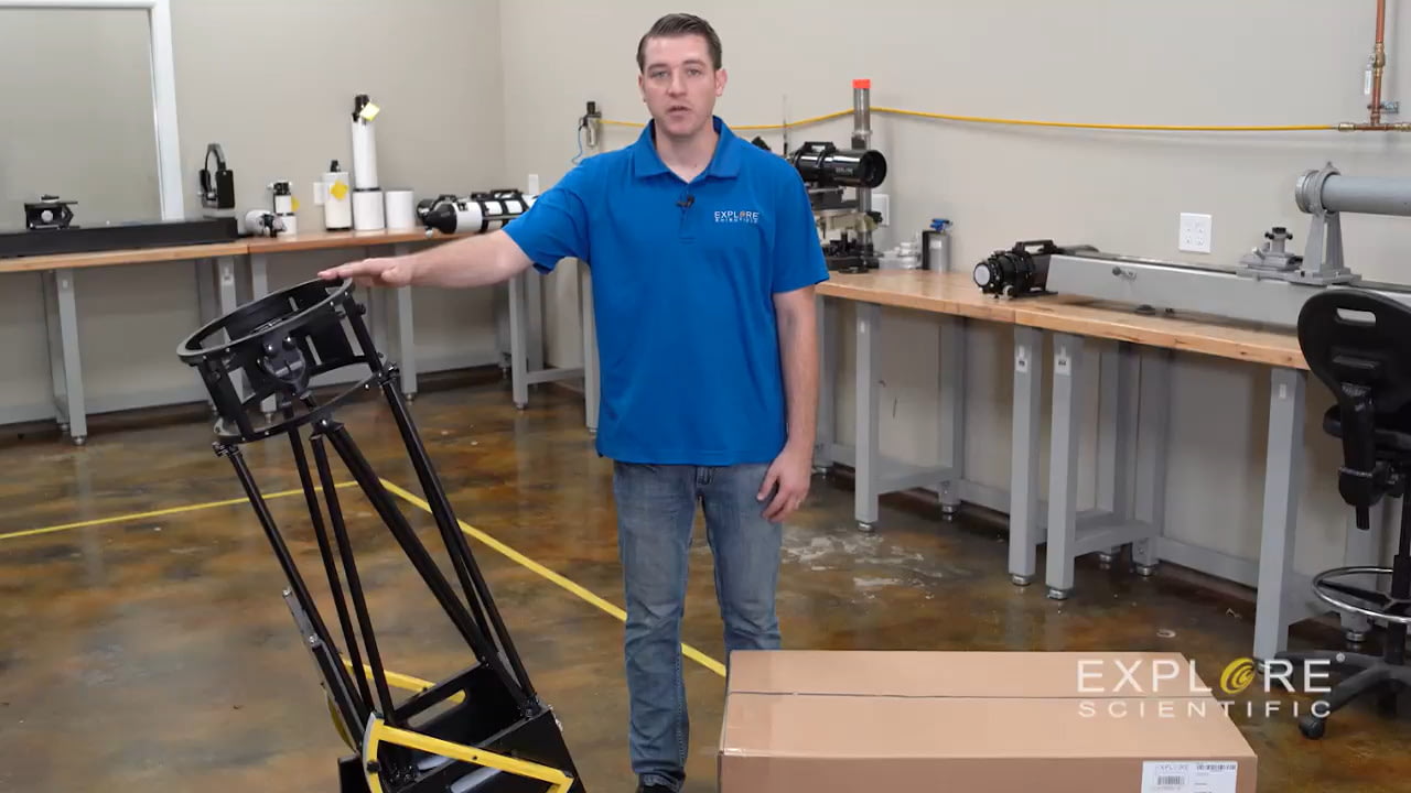 opplanet explore scientific truss tube dobsonian telescope unboxing and assembly video
